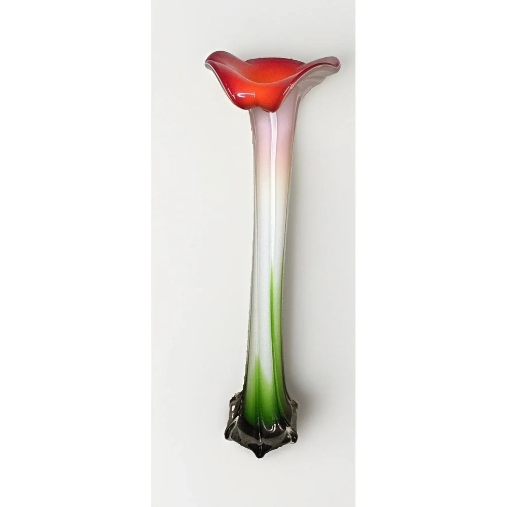 Vintage Murano Style Jack in the Pulpit Vase Red Green White 16
